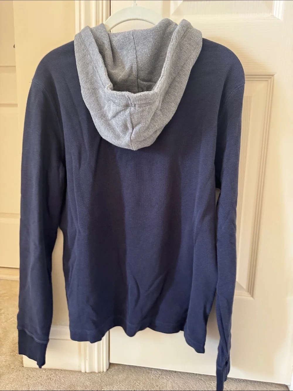 Banana Republic Navy Long-Sleeve Hooded Pullover with Gray Trim